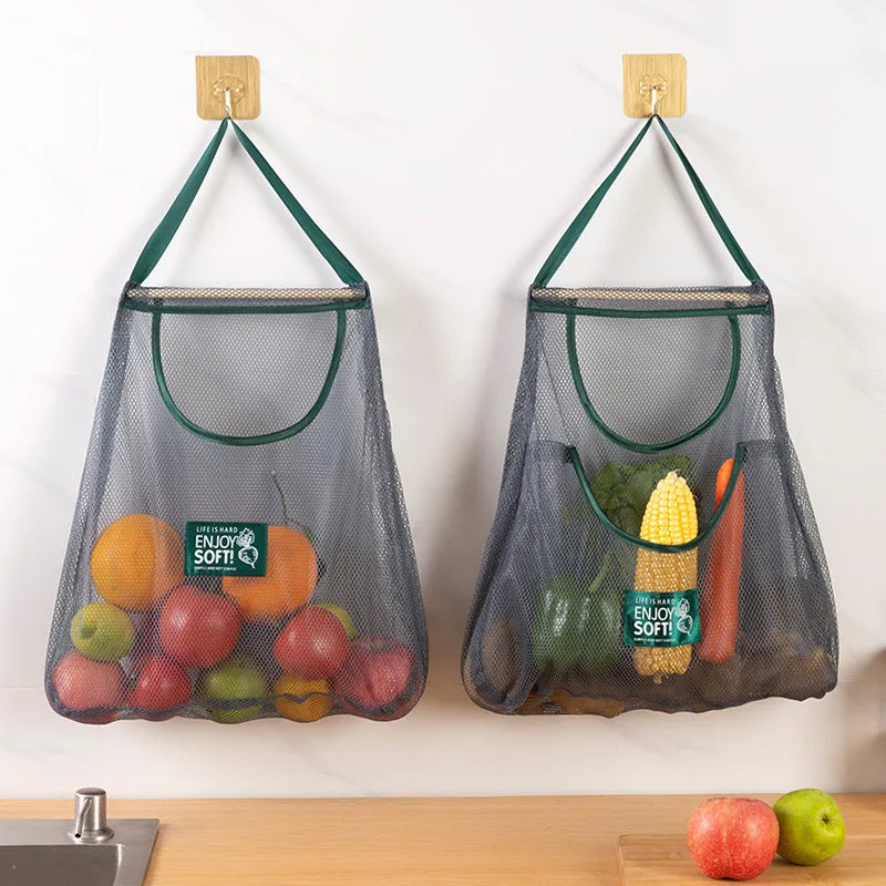 Washable Hanging Mesh Produce Sack Reusable Kitchen Hanging Organizer Lightweight Veggie Storage Pouch for Ginger FreshFarm Food Oasis Select