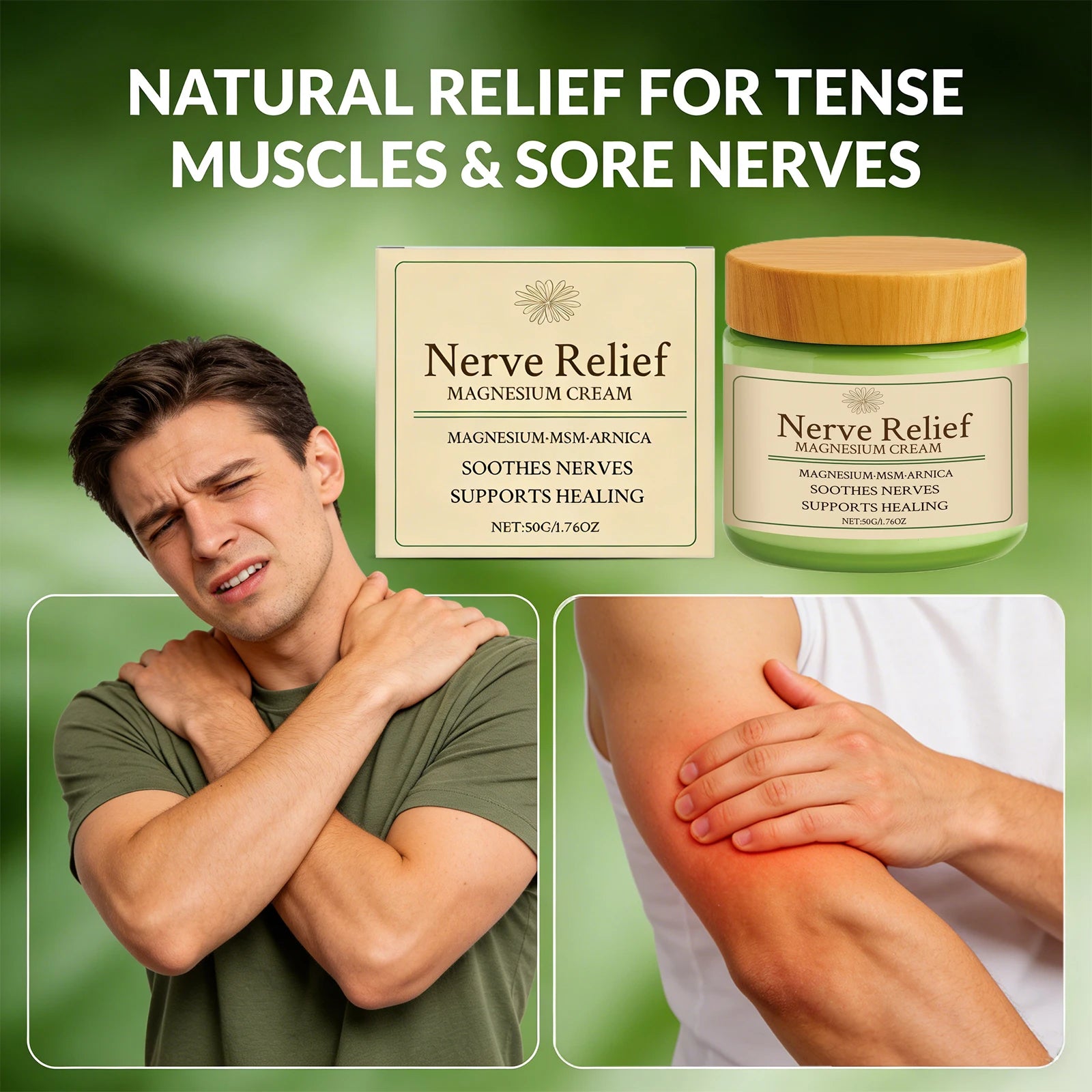 Nerve Relief Magnesium Cream Relieve Muscle Pain Moisturizing Body Massage Cream Relax Muscles Soothing Nourishing Skin Care 50g Oasis Select