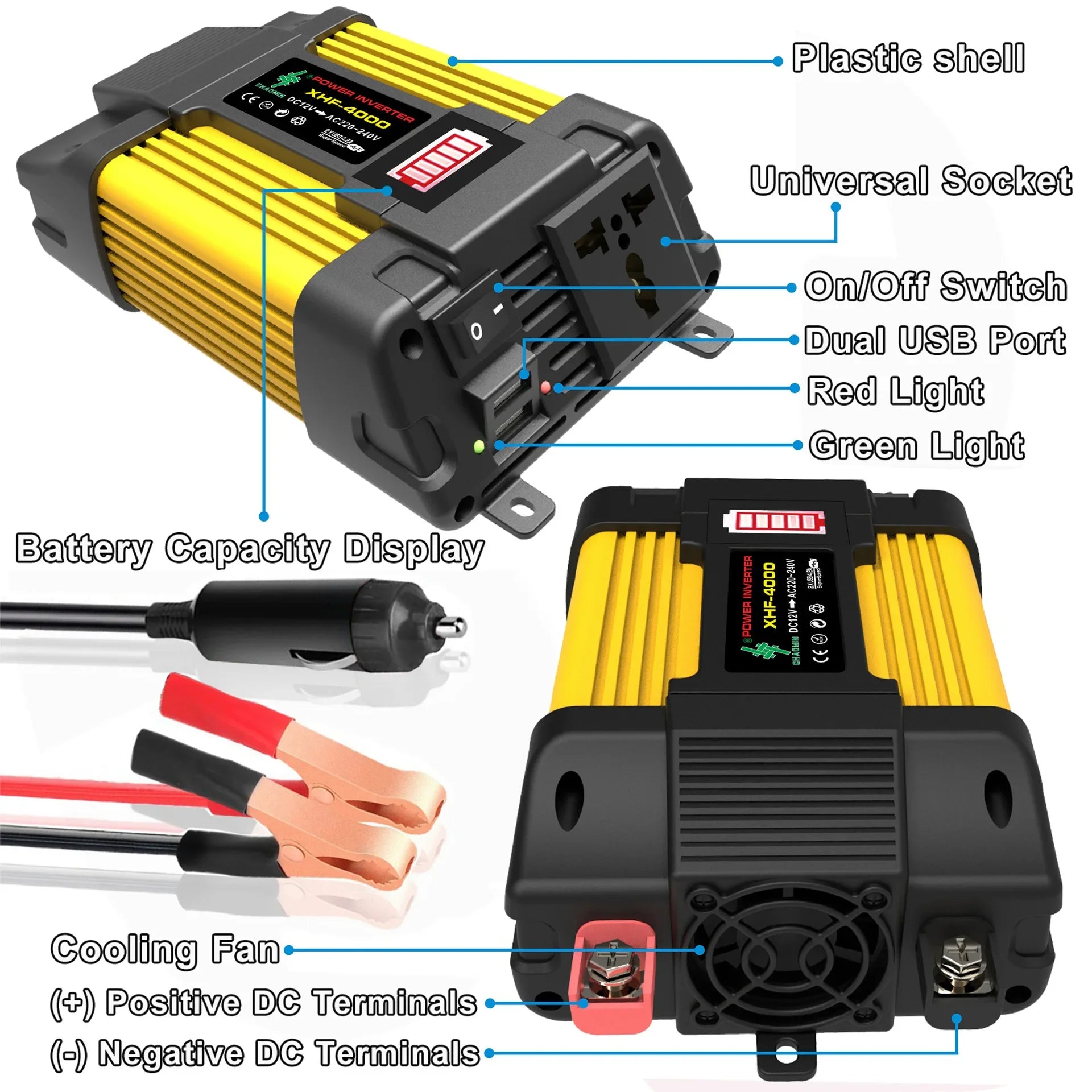Car Wave Inverter 12V 220V 110V 600W 1000W 12 Volt DC To AC LED Displays Portable Power Voltage Converter Car Solar Inverter Oasis Select