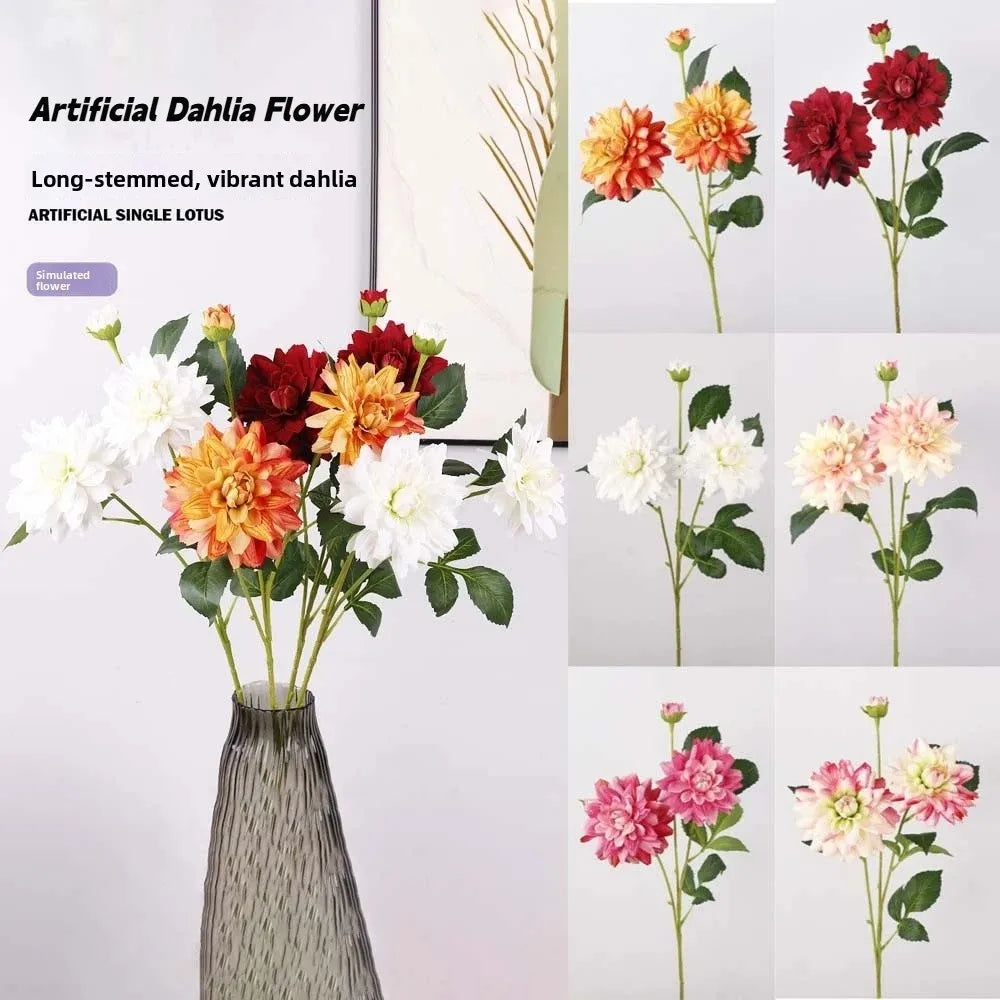 Realistic Artificial Dahlia Flower Branch 76cm | Faux Vase Decor