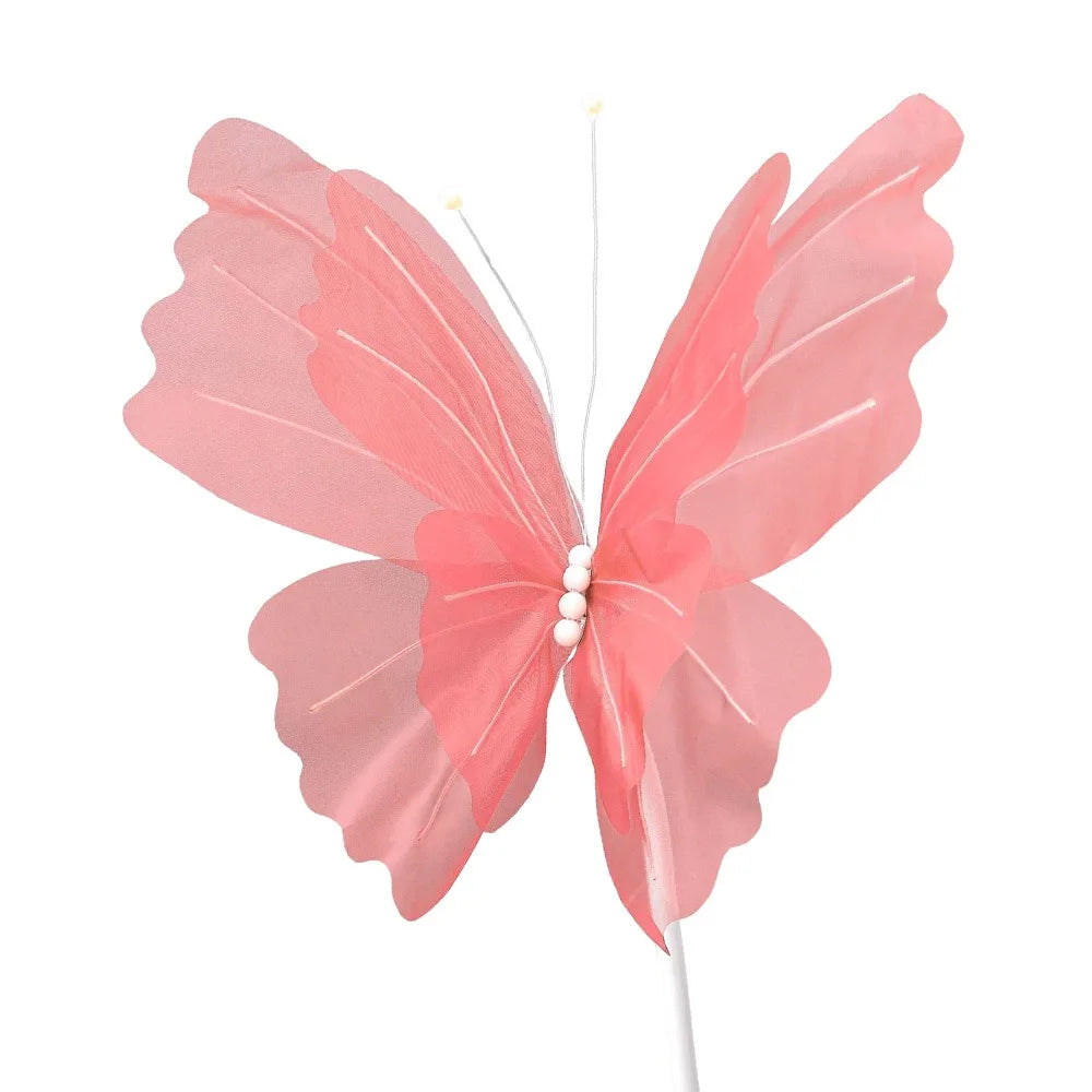 48cm Big Simulation Butterfly Hollow Design Gauze Material 3D Butterfly Large Size 3D Effect Fake Butterfly Wedding Decoration Oasis Select Deep Pink