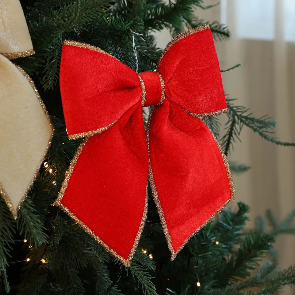 Red Velvet Gold-Edged Christmas Bow Christmas Tree Hanging Ornament Christmas Decorations Christmas Tree Decorations Oasis Select