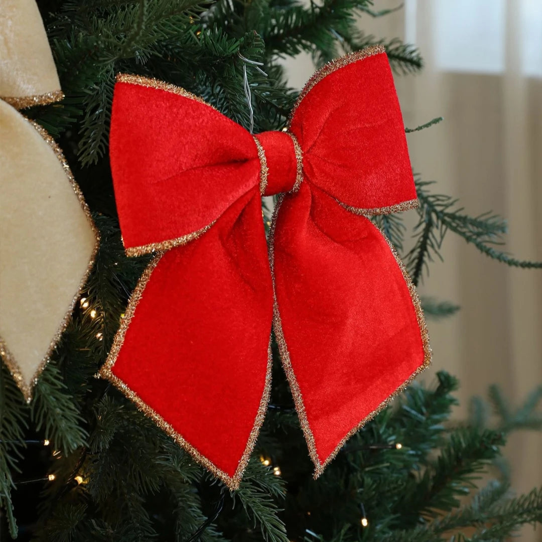 Red Velvet Gold-Edged Christmas Bow Christmas Tree Hanging Ornament Christmas Decorations Christmas Tree Decorations Oasis Select