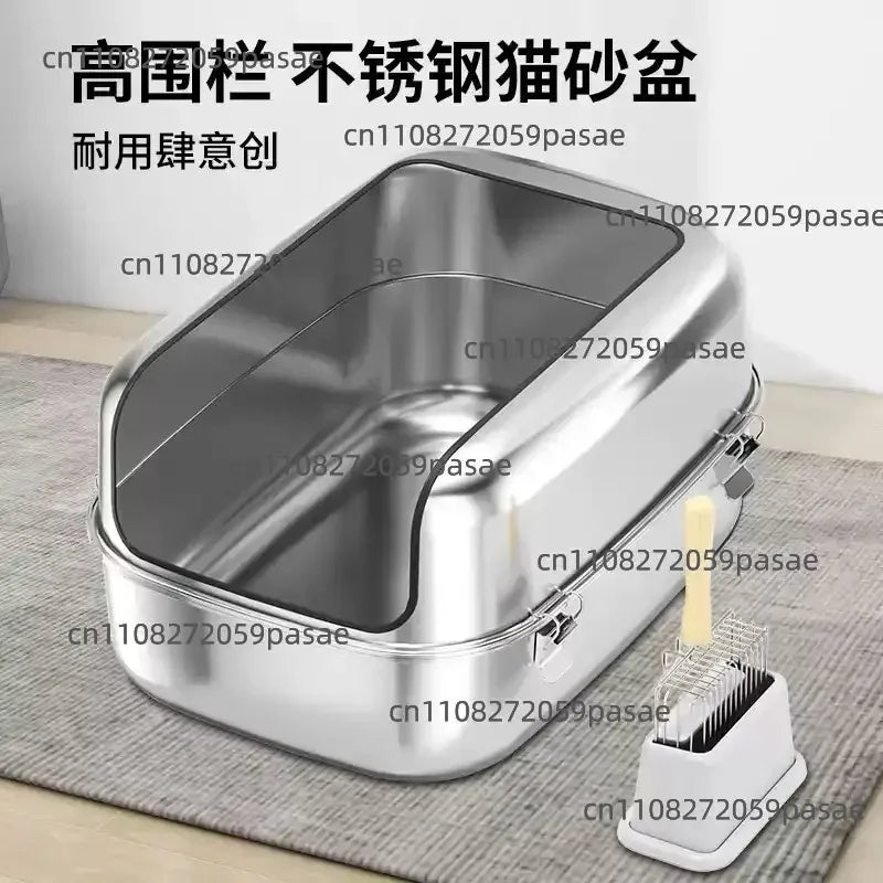 Extra Large Stainless Steel Cat Litter Box – High-Sided