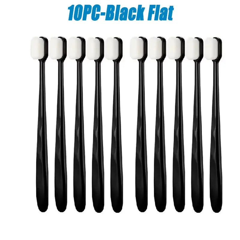 5/10Pcs Ultra Fine Soft Toothbrush, Million Nanometer Bristle Toothbrush, Deep Cleaning Teeth, Portable Oral Care Brush Oasis Select 10PC-Black Flat
