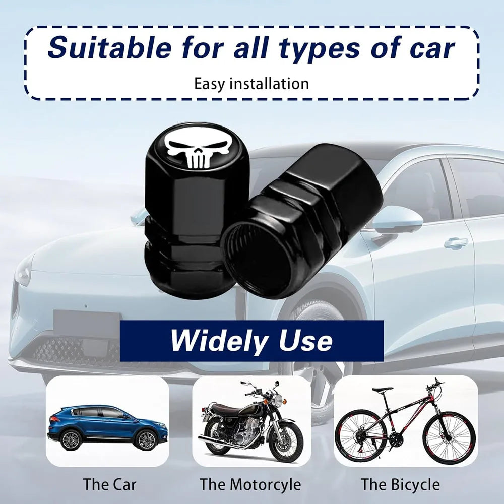 4 PCS Car Tire Valve Stem Caps, Air Caps Cover with Skull Pattern, Dust Proof Metal Valve Stem Covers Oasis Select