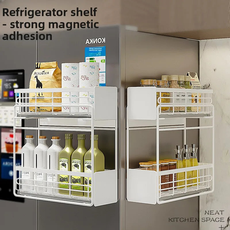 Refrigerator rack Multifunctional washing machine storage rack Refrigerator side hanger Free installation pull-out rack Oasis Select