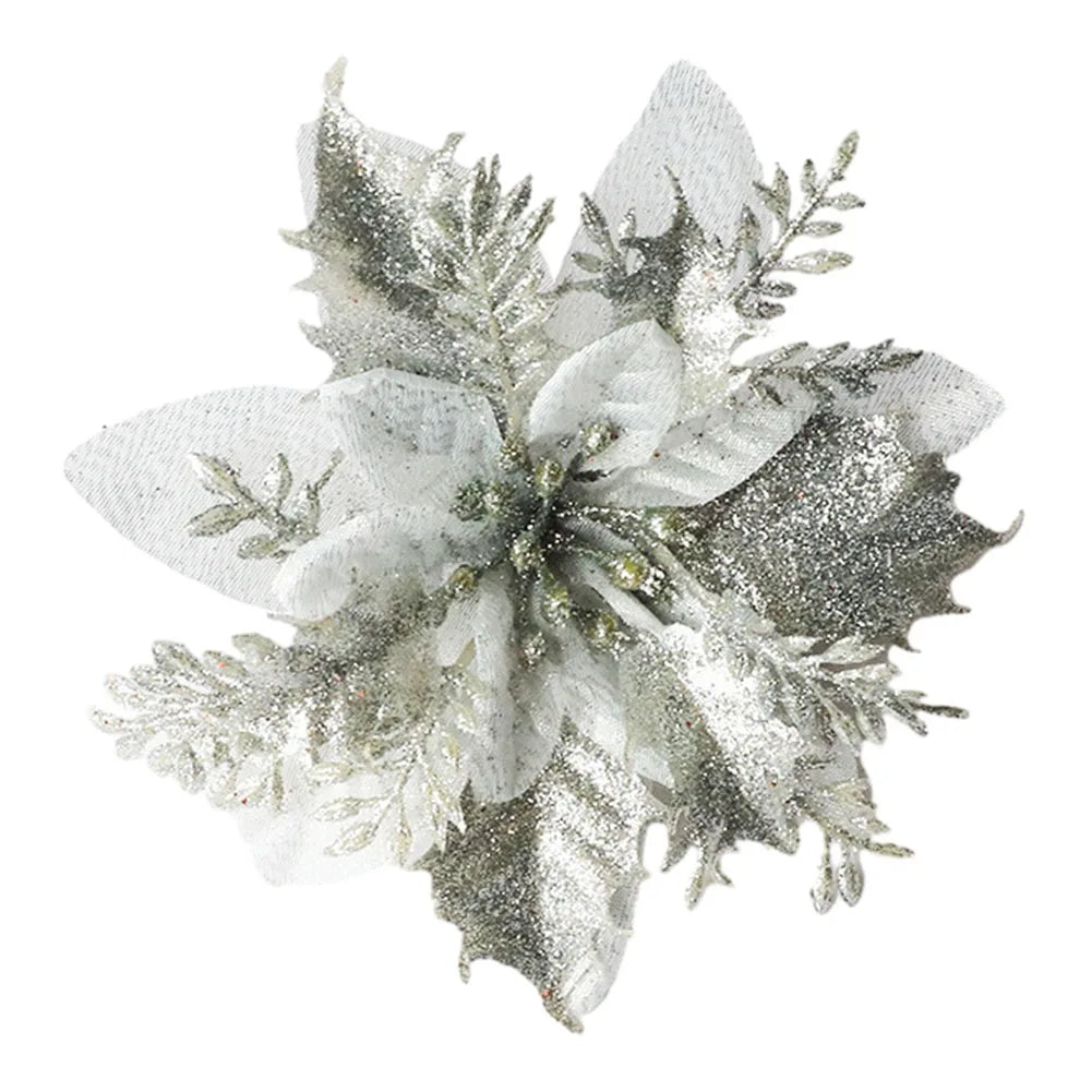 15x15cm Glitter Artifical Christmas Flowers Christmas Tree Decor For New Year Xmas Wedding Party Christmas Wreaths Rattan Oasis Select
