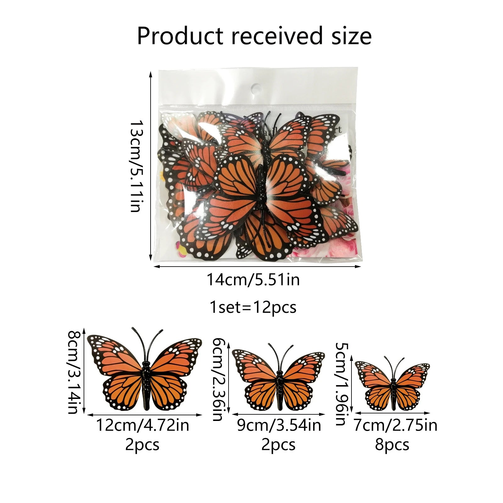 12-Pack 3D Butterfly Wall Stickers – Orange & Black Decals 3D Wall Stickers Oasis Select