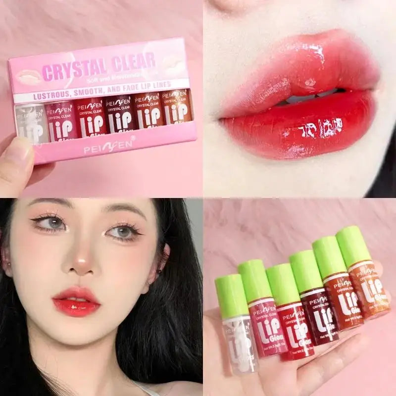 6-Piece Glass Mirror Lip Gloss Set – Shimmer Sheer Tints