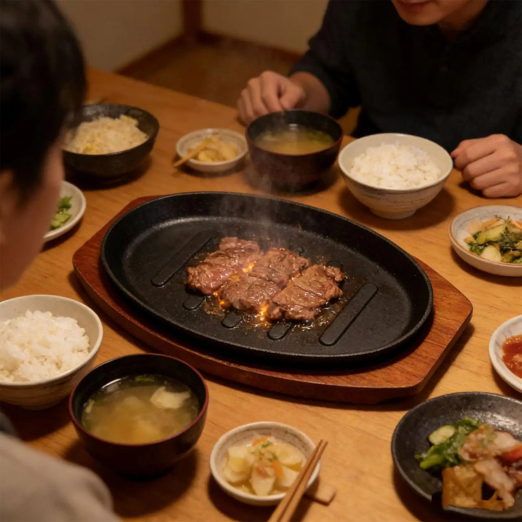 Cast Iron Oval Shape Restaurant Barbecue Plate Steak Sizzling Hot Pan Plate with Wooden Base Teppanyaki Grilled Fish Tray Oasis Select