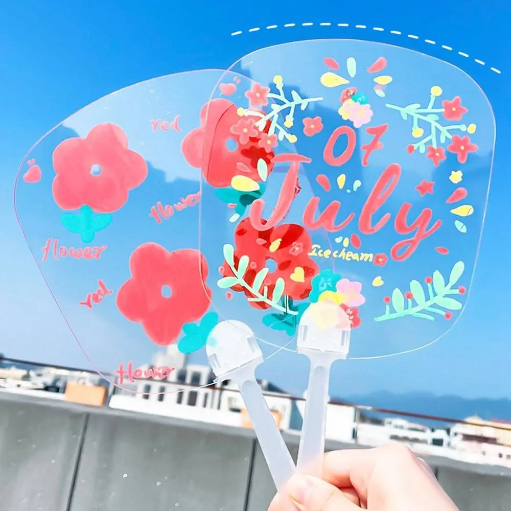 Multi-functional Plastic Transparent Fan Handheld Unfinished Graffiti Fans Thicken Round Blank Painting Fans Children Oasis Select