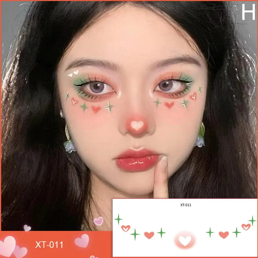 Cute Love Hearts Face Temporary Tattoos for Girls Face Makeup, Eye Shadow Stickers Waterproof Fake Tattoos Party & Festive Looks Oasis Select H