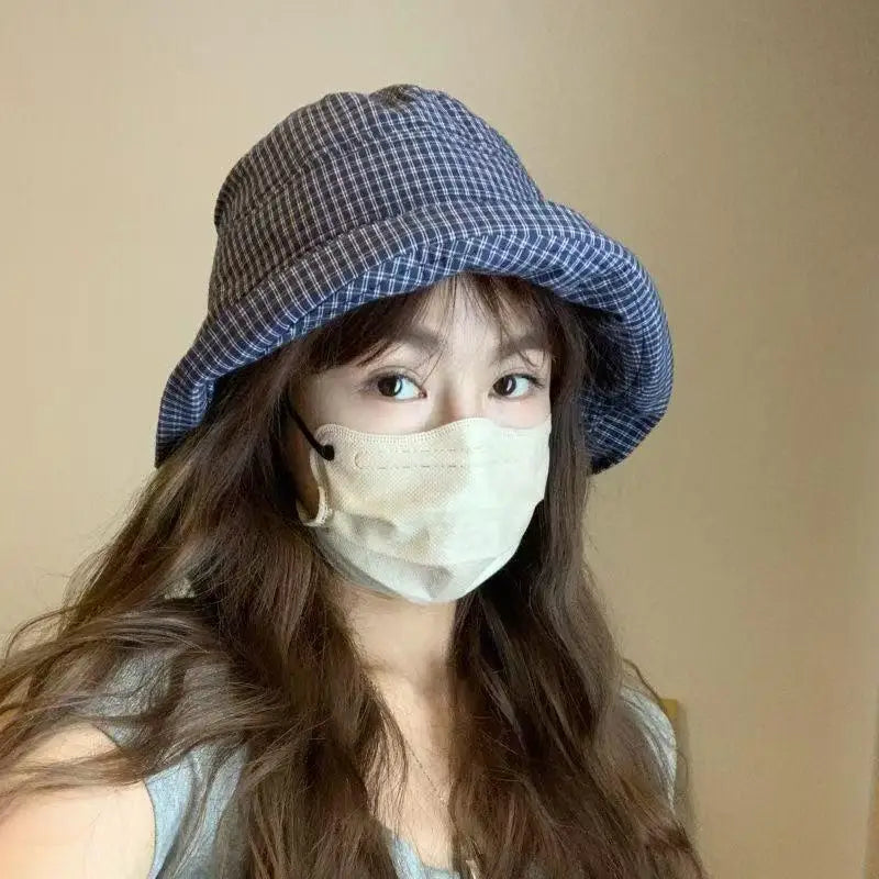 Womens Plaid Fisherman Cap Summer Rolled Edge Bow Bucket Hat Breathable UV Shield Sun Cap for Beach Holiday Travel Oasis Select A