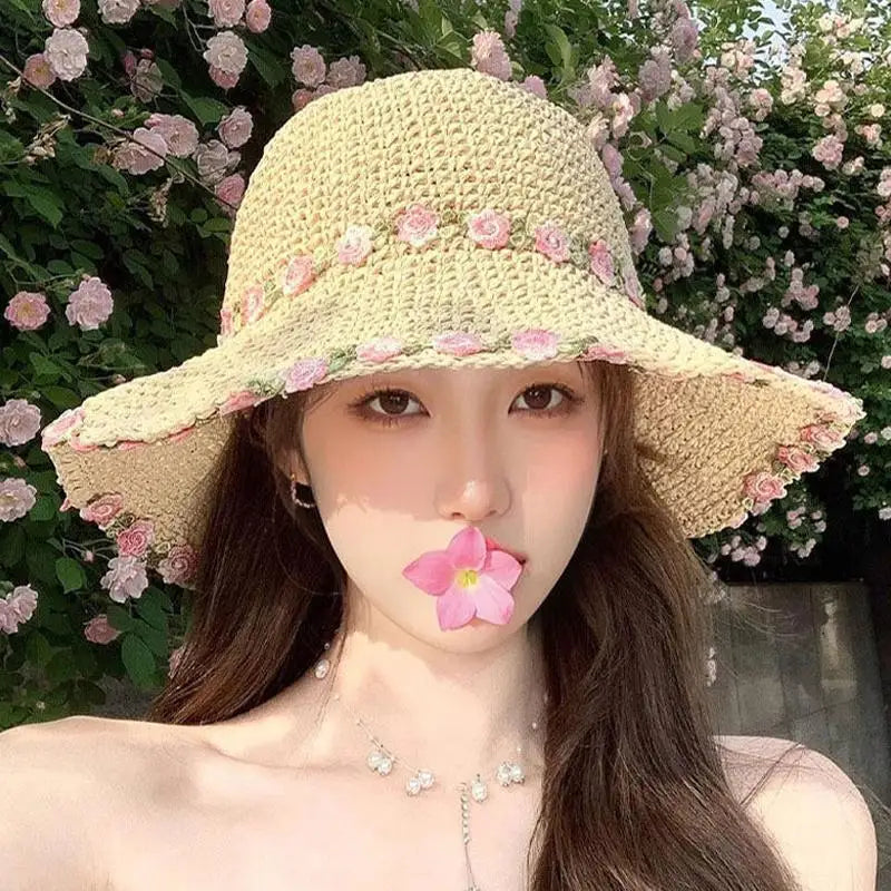 Foldable Summer Straw Sun Hat for Women UV Protection Wide Brim Lightweight Beach Garden Vacation Headwear Oasis Select