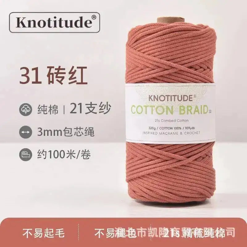 3mm Macrame Braid Cotton Cord 109Yards Pure Cotton Rope For Bracelet Knots, DIY Craft Making 100m Oasis Select Wood Brick Red 3.0mm 100m