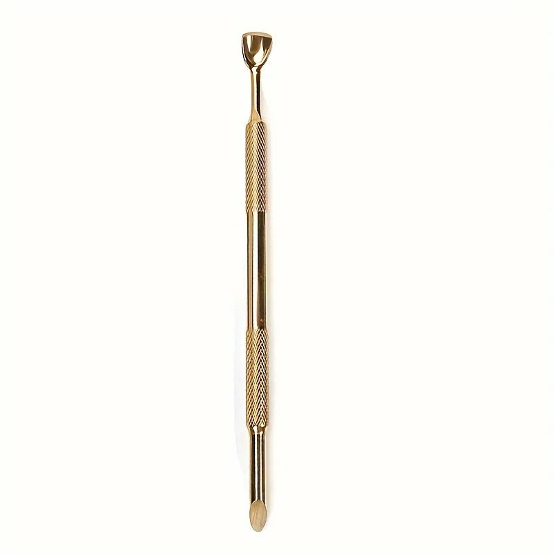 Russian-Style Double-Ended Stainless Steel Nail Pusher with Beveled Edge for Manicure, Pre-Treatment Tool for Removing Cuticles and Shaping, Available in 3 Colors Oasis Select Golden