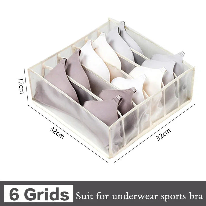 Sports Bra Underwear Organizer Storage Box Panties Socks Storage Boxes Wardrobe Clothes Organizer Cabinet Drawers Separator Box Oasis Select 6grids-beige