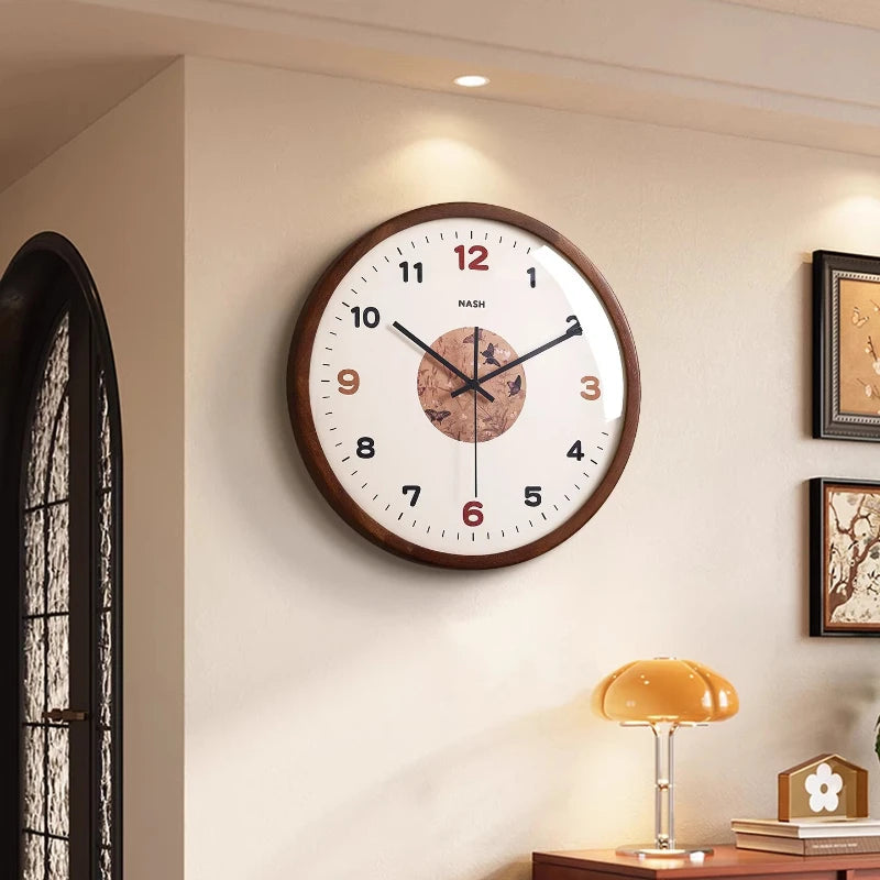 Middle Ancient Style Solid Wood Wall Clock Silent Living Room Retro Simple Creative Grand Clock Hanging on The Wall Oasis Select