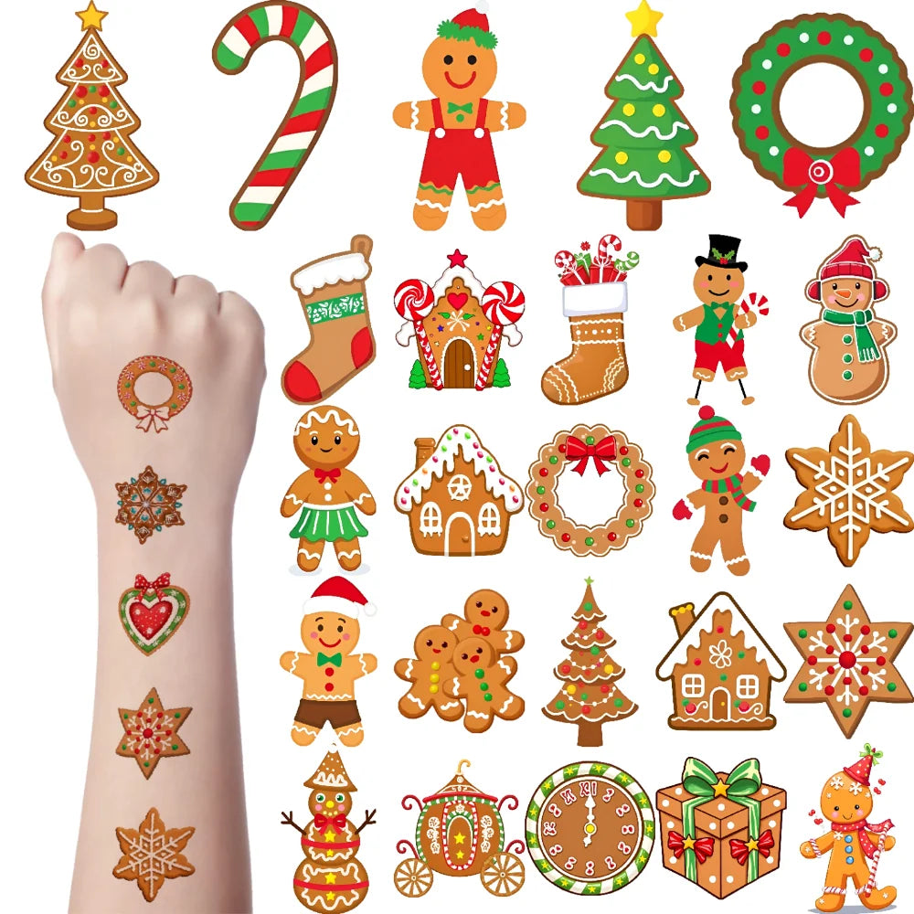 54pcs Christmas Temporary Tattoos – Candy Cane & Gingerbread Man