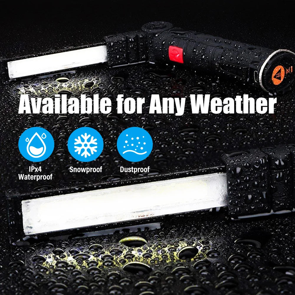 Rechargeable Camping LED Work Light COB Flashlight with Magnet and Hook Waterproof 5 Lighting Modes Suitable for Night Work Oasis Select