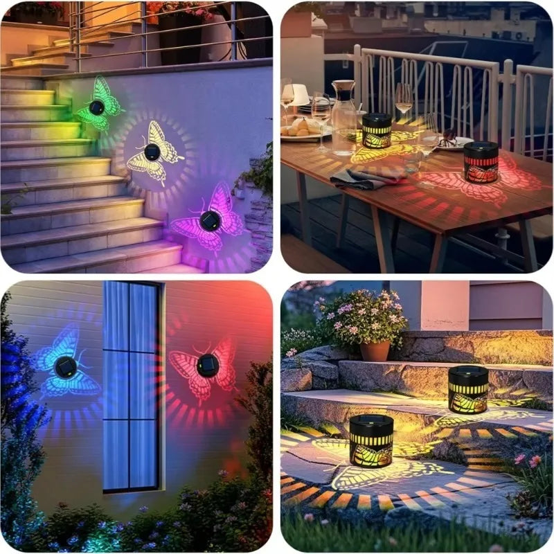 1-8PCS Solar Butterfly Wall Light Iron Hollow Projection Lamp Vintage Pattern Shadow for Outdoor Fence Gate Garden Decoration Oasis Select