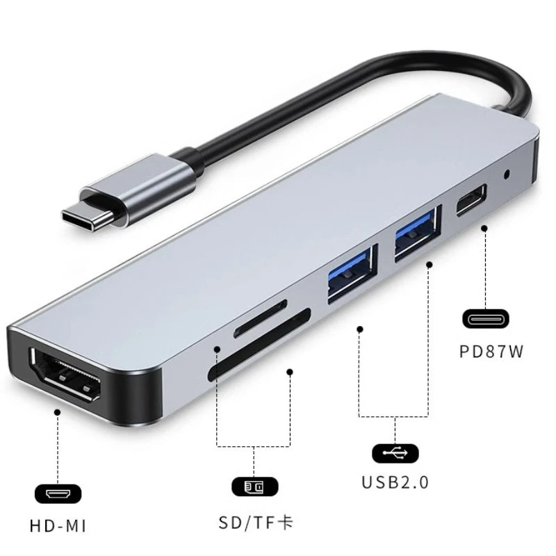 USB 3.0 Type-C Hub To HDMI Adapter 4K 30HZ SD TF Card PD 87W Fast Charge Splitter USB Docking Stations Hub for MacBook Compute Oasis Select