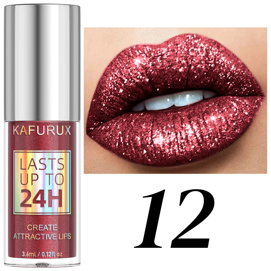 KAFURUX 20-Shade Glitter Liquid Lipstick & Diamond Lip Gloss