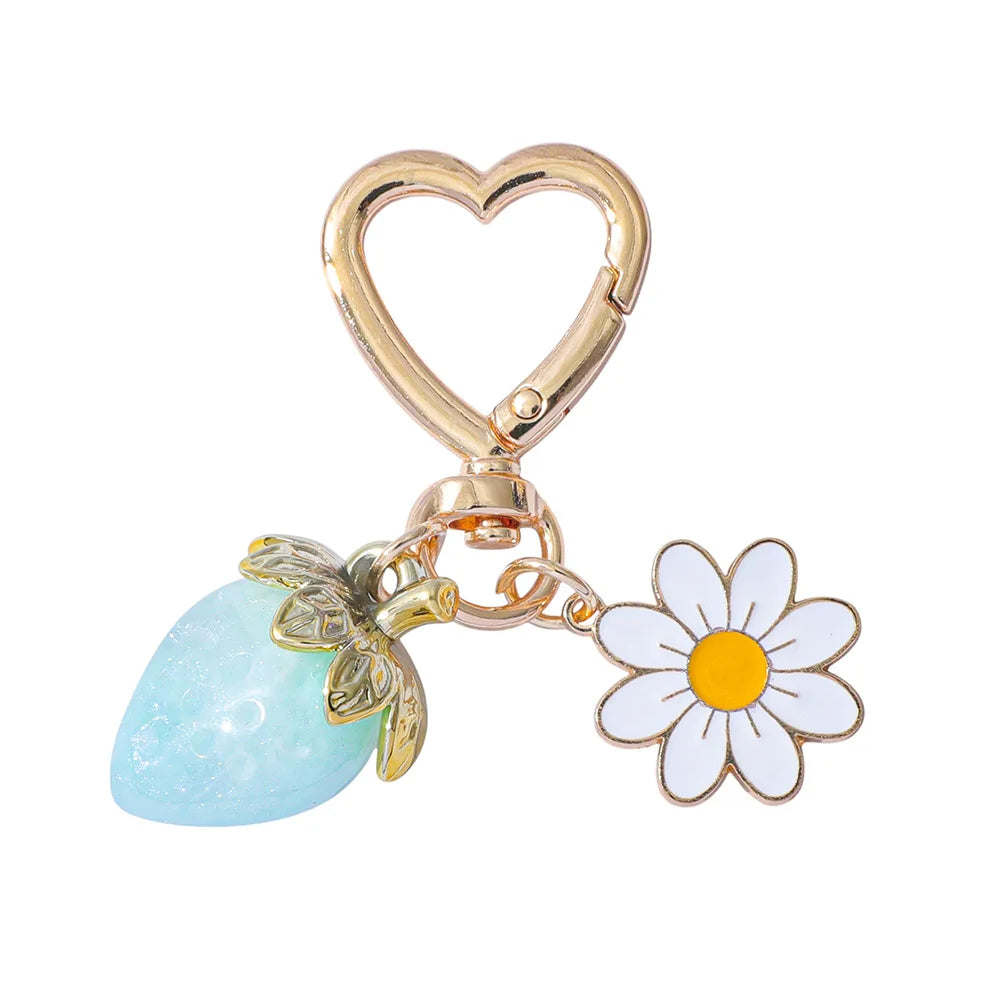 ZAKOL Fresh Strawberry Pendant Keychain Flower Charm Keyrings Ornament Backpack Wallet Pendants Girls Fashion Jewelry Gift Oasis Select D