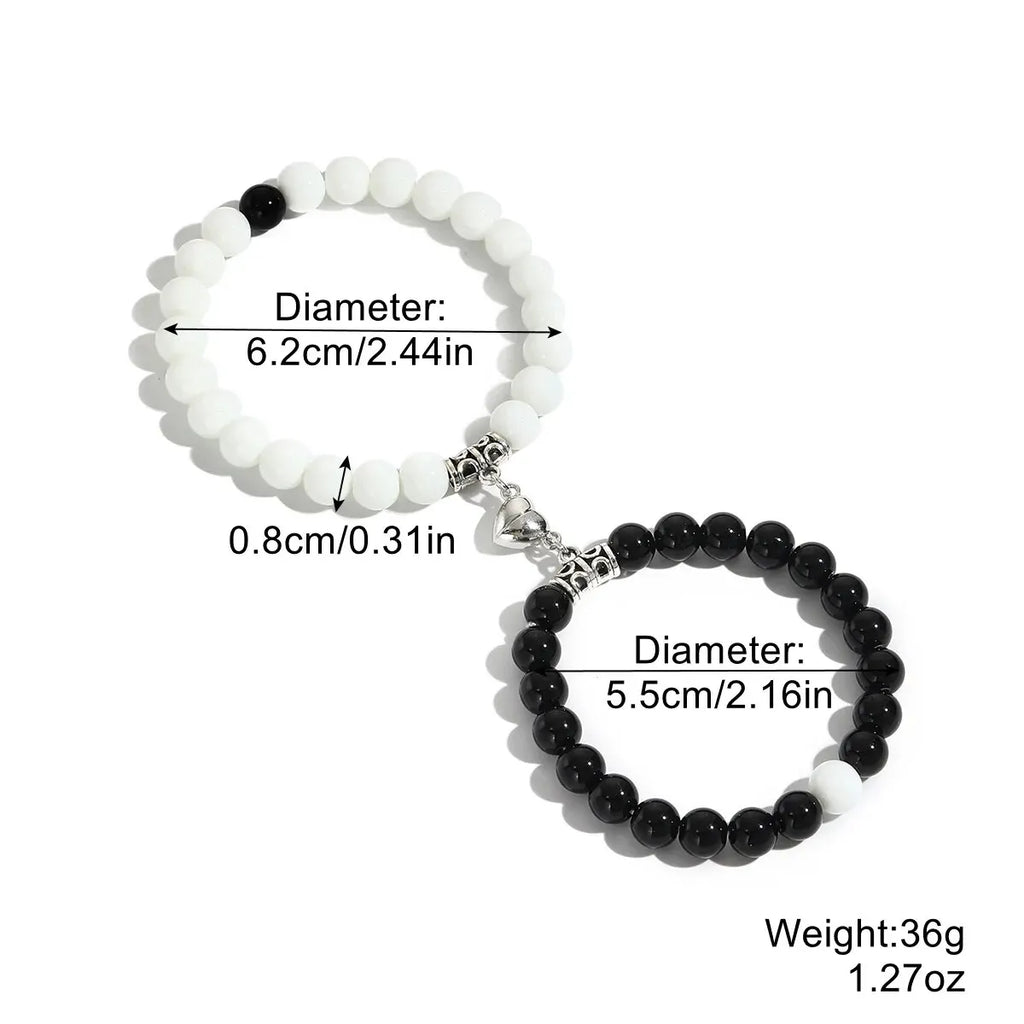 Natural Stone Bead Couple Bracelets Set – Heart Magnet, 2 Pcs