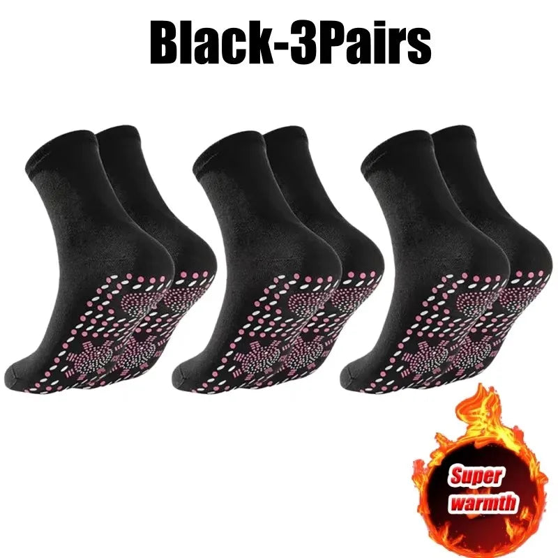 1-10pairs Unisex Self Heated Health Care Warm Socks Tourmaline Magnetic Therapy Foot Sox Relief Pression Sports Thermal Sock Oasis Select 3pair-Black One Size