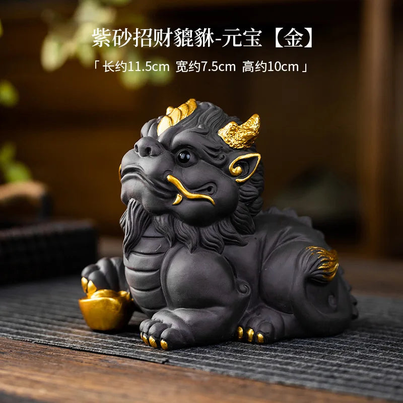 Lucky Pixiu Purple Clay Tea Pet Tea Play Nurturable Home Office Ceramic Desktop Decoration Tea Tray Tea Table Small Accessories Oasis Select Pixiu - Yuanbao Gold