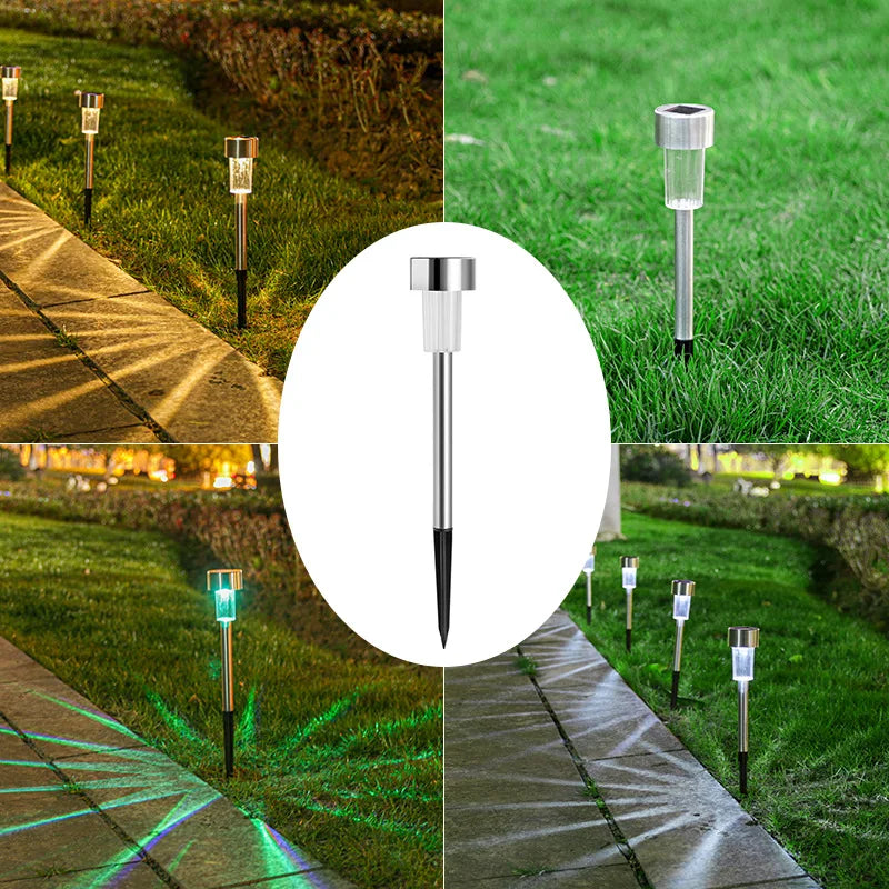Solar Powered Stainless Steel Tube Lights Outdoor Waterproof Garden Yard Lawn Lamp Night Light Pathway Lighting Oasis Select
