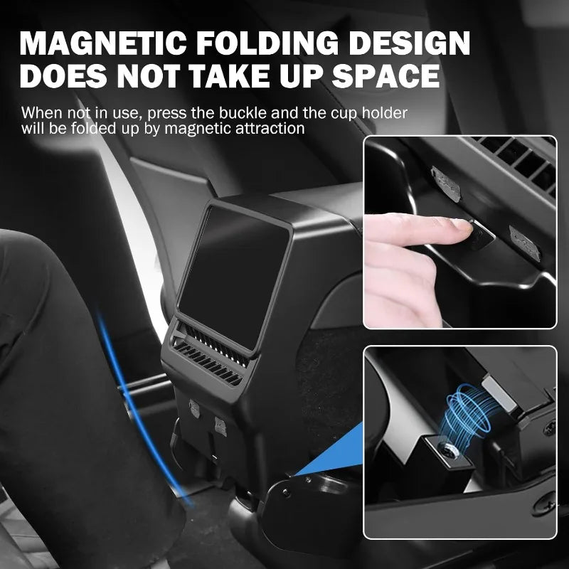 For Tesla Model 3/Y Juniper 2025 Easy Install Rear Air Outlet Armrest Box Cup Holder Multi-Function Storage Box Car Interior Oasis Select