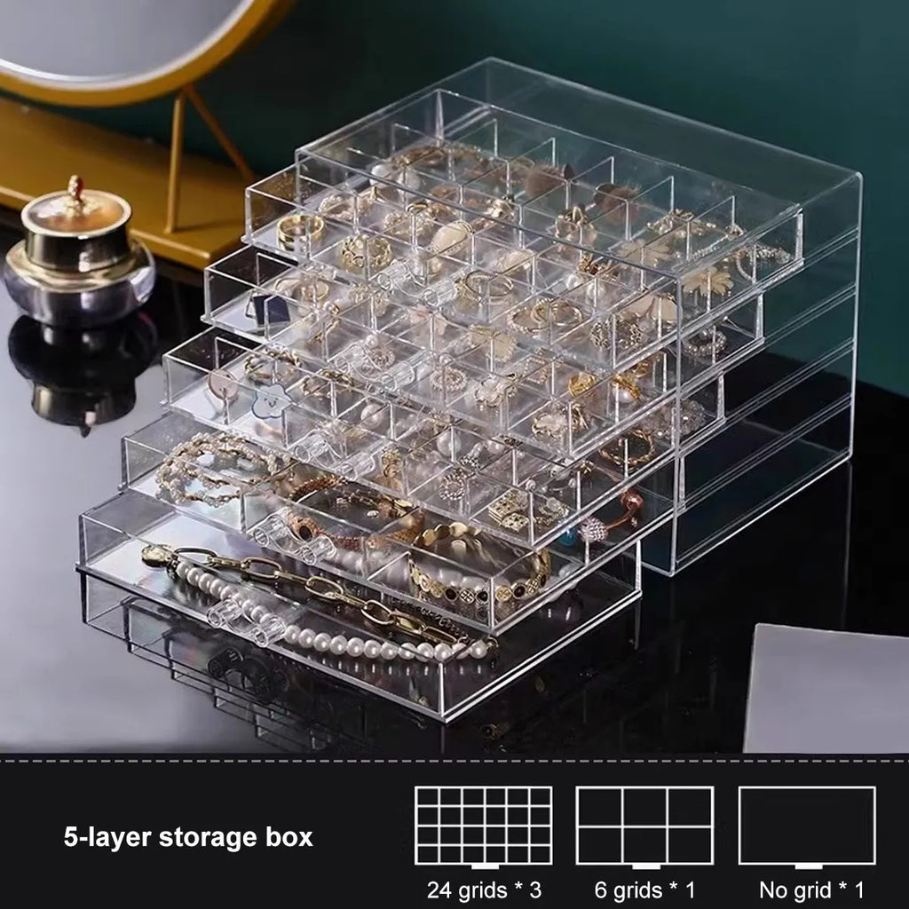 1pc Jewelry Drawer Storage Box, Transparent Display Box, Earring, Ring, Necklace Organizing Container with Compartments Oasis Select 5 layers - 79 grids