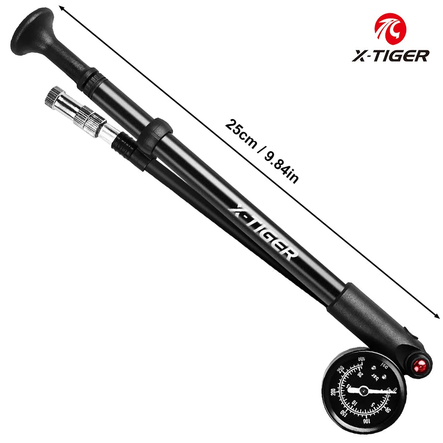 X-TIGER Portable High-pressure 300psi Bike Air Pump with Gauge for Fork & Rear Suspension Shock Absorber Mountain Oasis Select Black straight