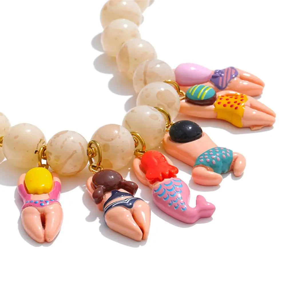 New Bikini Doll Necklace Adjustment Imitation Stone Neck Chain Handmade Gift Beads Chain Necklace Accessories Oasis Select