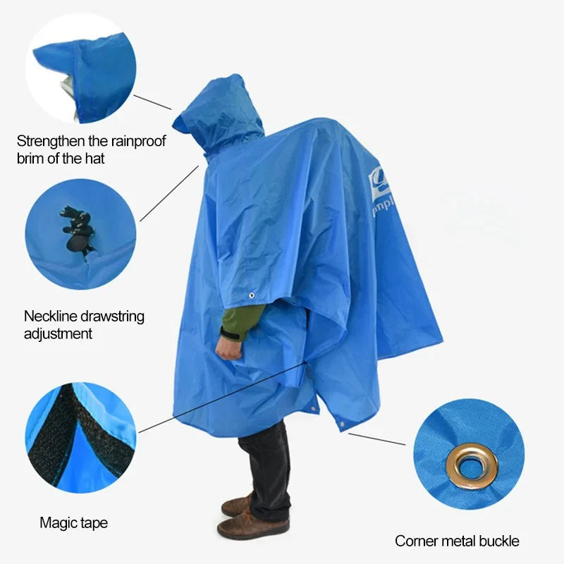 Outdoor 3 In 1 Raincoat Hooded Sleeve Long Waterproof Rain Poncho Motorcycle Rain Cover Camping Hiking Travel Rainwear Tent ﻿ Oasis Select