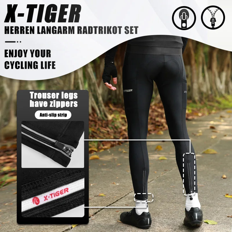 X-TIGER Men's Bike Pants Winter Warm Mountain Bicycle Tights With Back Pockets Coolmax 5D Gel Padded Cycling Long Trousers Oasis Select