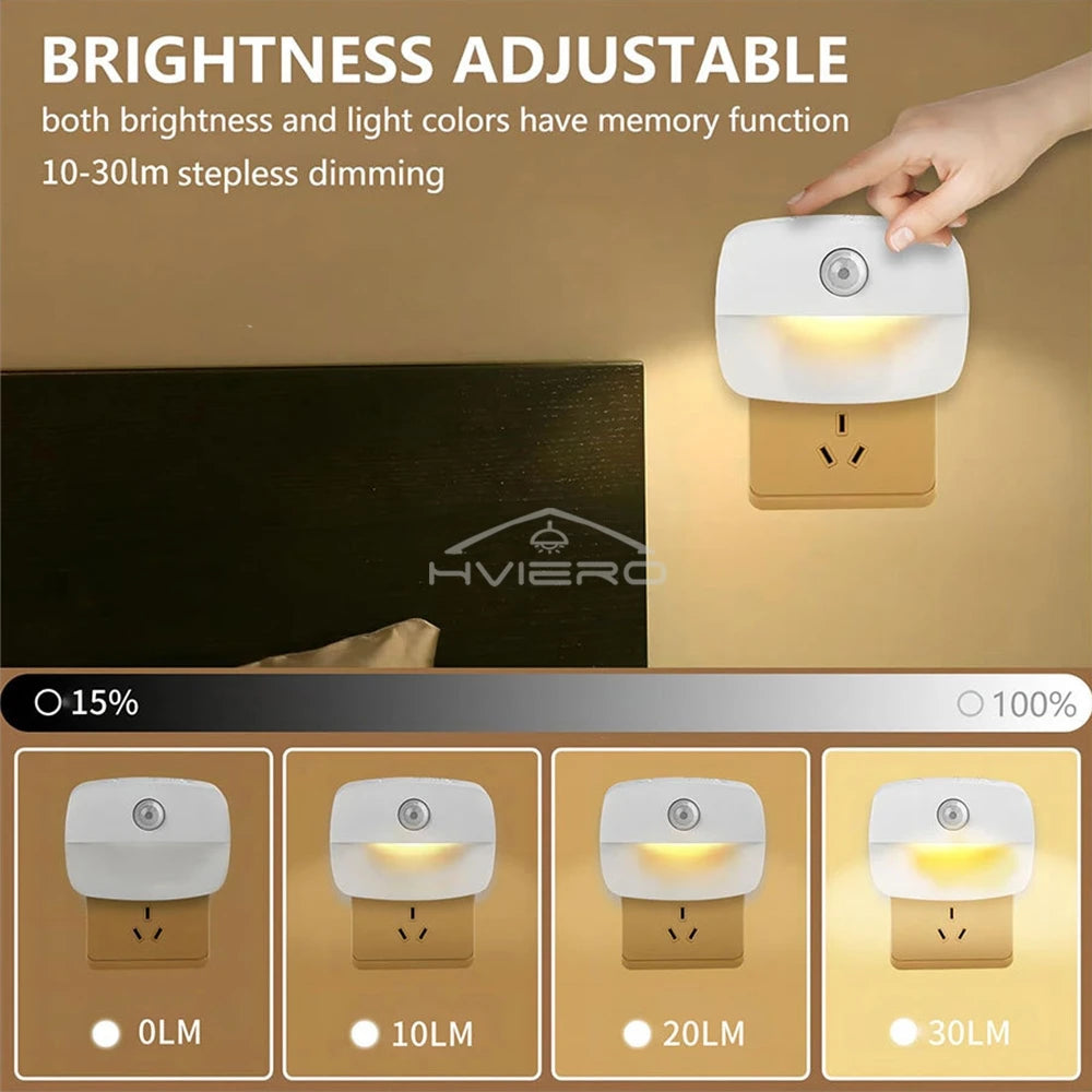 PIR Motion Sensor LED Night Light – 3 Colors, EU & US Plug