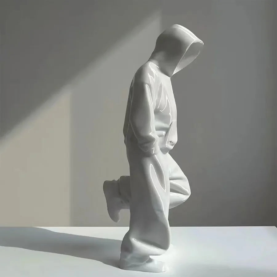 Modern Hooded Figure Sculpture Abstract Art Statue Minimalist Statue Home Living Room Collectible Ornament Desk Decoration Oasis Select WHITE