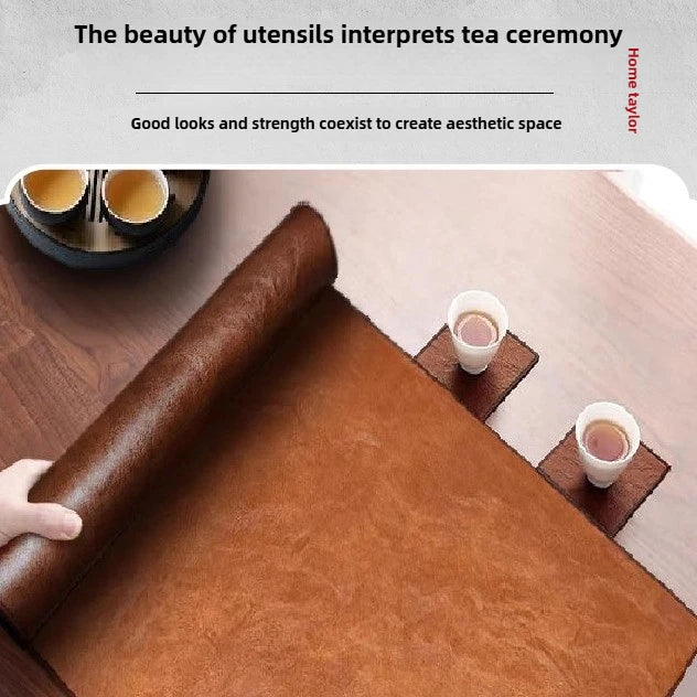 A New Chinese-style Waterproof Oil-proof Double-sided Two-color Zen-inspired Coffee Table Mat Made of Horsegrain Leather Oasis Select