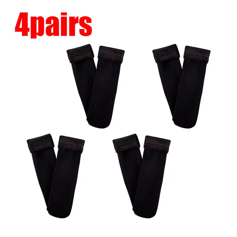 1/2/3/4Pairs Thermal Winter Thicken Plush Socks Women Solid Color Velvet Floor Socks Girls Fleece Lining Nylon Mid-Tube Stocking Oasis Select 4pairs black One Size
