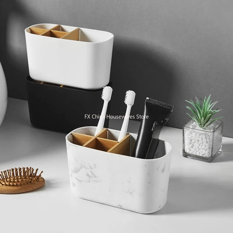 Toothbrush Holder For Electric Brushes Bathroom Counter Organizer With 5 Slots Bamboo For Electric Toothbrushes and Toothpaste Oasis Select