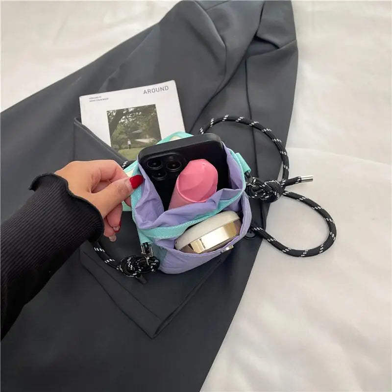 Unisex Color Patch Nylon Crossbody Mini Bag Secure Phone Purse Lightweight Casual Bag for Urban Travel School Oasis Select