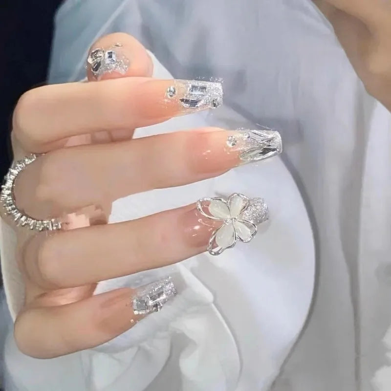 Fashion French Fake Nails, Gradient Handmade Press on Nails, Wearable Removable Glue on Nail Art Tips for Women Girls Daily Wear Oasis Select