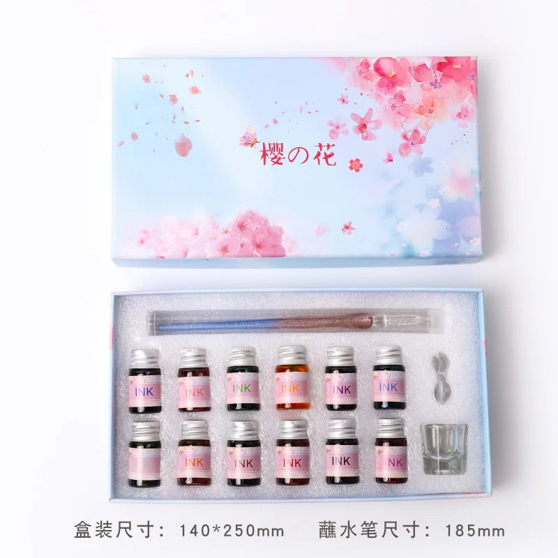 Romantic Sakura Glass Dip Pen Sakura Flower Series Multi piece Gift Box Gradient Color Set Oasis Select 9