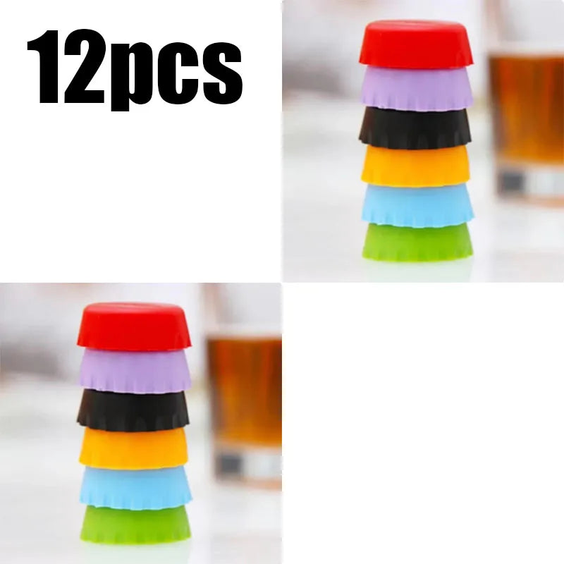 6/12/18/24/36pcs Candy Colors Reusable Silicone Beer Bottle Caps 6pcs Fresh - Keeping Soda Beer Sealing Bar Utensils Oasis Select 12pcs