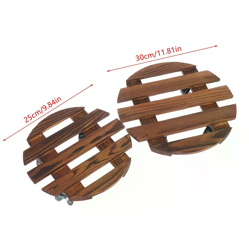 Wood Rolling Plant Caddy | 360° Lockable Wheels | Indoor & Outdoor