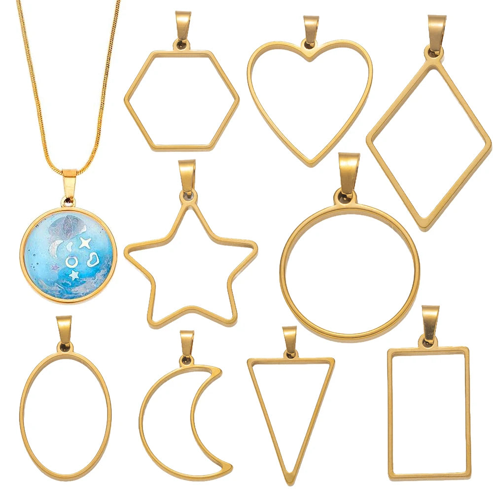 5pcs Stainless Steel Open Back Resin Molds Pendants Blanks Frame Hollow Bezel Charms for Earrings Necklace Bracelet DIY Making Oasis Select